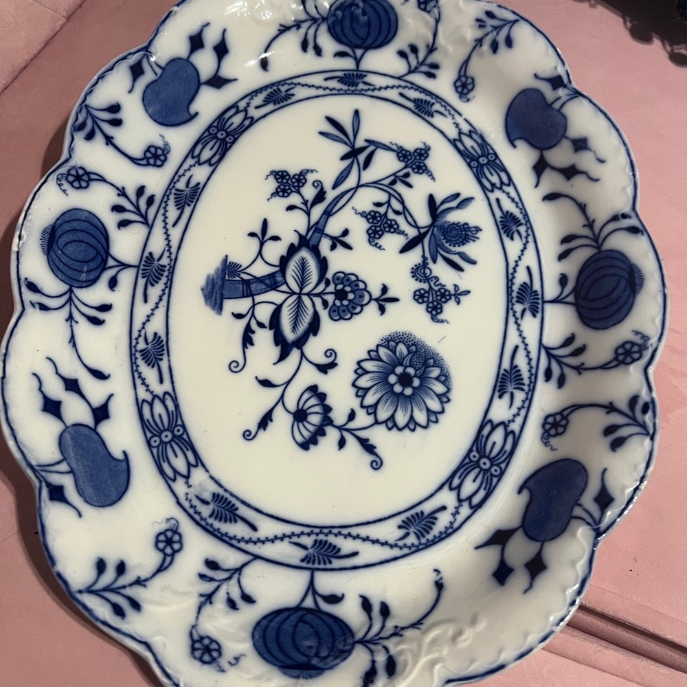 Blue and White Floral Porcelain Platter